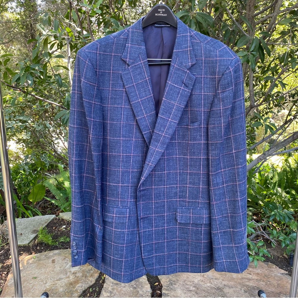 Maus & Hoffman all season blazer sport coat jacket blue plaid